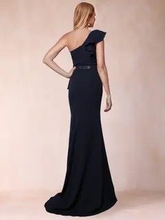 Sheath/Column One-Shoulder Ruched Mother of the Bride Dresses with Ruffles & Split Side — view 2
