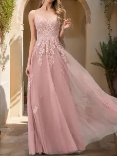 A-Line/Princess V-Neck Sleeveless Applique Prom Dresses — LV00896770 — view 3