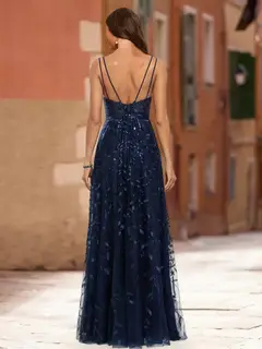 A-Line/Princess V-Neck Sleeveless Sequins Prom Dresses — LV06841602 — view 2