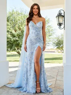 Trumpet/Mermaid One-Shoulder Sleeveless Long Prom Dresses with Appliques & Split Side — view 1