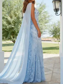 Trumpet/Mermaid One-Shoulder Sleeveless Long Prom Dresses with Appliques & Split Side — view 3