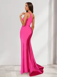 Trumpet/Mermaid One-Shoulder Sleeveless Sweep train Evening Dresses with Split Side — view 2
