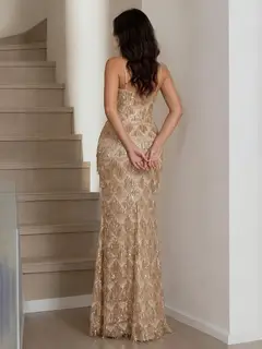 Trumpet/Mermaid Spaghetti Straps Sweetheart Floor-Length Long Prom Dresses with Sequins — view 2
