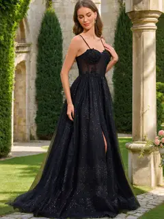 A-Line/Princess Sweetheart Sleeveless Appliques Prom Dresses — view 3