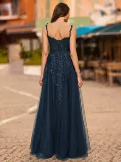 A-Line/Princess V-Neck Sleeveless Lace Prom Dresses — view 2