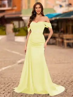 Trumpet/Mermaid Off-the-Shoulder Short Sleeves Sequins Prom Dresses — view 5