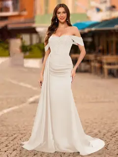 Trumpet/Mermaid Off-the-Shoulder Short Sleeves Sequins Prom Dresses — view 7