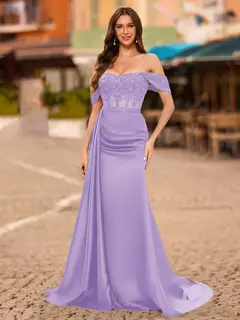 Trumpet/Mermaid Off-the-Shoulder Short Sleeves Sequins Prom Dresses — view 9