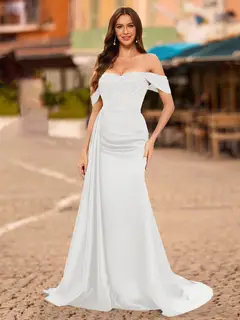 Trumpet/Mermaid Off-the-Shoulder Short Sleeves Sequins Prom Dresses — view 10