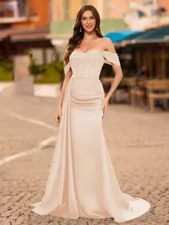 Trumpet/Mermaid Off-the-Shoulder Short Sleeves Sequins Prom Dresses — view 11