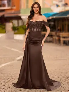 Trumpet/Mermaid Off-the-Shoulder Short Sleeves Sequins Prom Dresses — view 16