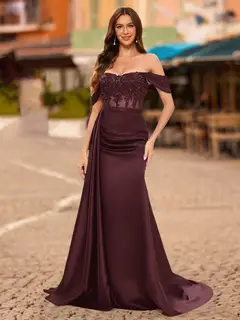 Trumpet/Mermaid Off-the-Shoulder Short Sleeves Sequins Prom Dresses — view 17