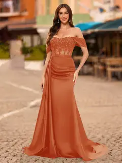 Trumpet/Mermaid Off-the-Shoulder Short Sleeves Sequins Prom Dresses — view 18