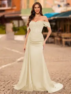 Trumpet/Mermaid Off-the-Shoulder Short Sleeves Sequins Prom Dresses — view 19