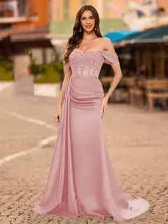 Trumpet/Mermaid Off-the-Shoulder Short Sleeves Sequins Prom Dresses — view 22