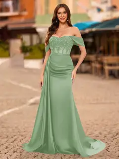 Trumpet/Mermaid Off-the-Shoulder Short Sleeves Sequins Prom Dresses — view 23