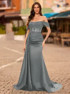 Trumpet/Mermaid Off-the-Shoulder Short Sleeves Sequins Prom Dresses — view 26