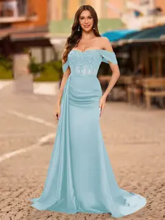 Trumpet/Mermaid Off-the-Shoulder Short Sleeves Sequins Prom Dresses — view 28