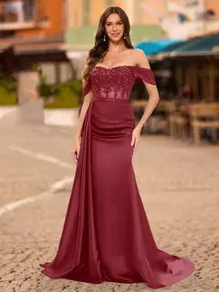 Trumpet/Mermaid Off-the-Shoulder Short Sleeves Sequins Prom Dresses — view 29