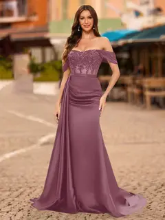 Trumpet/Mermaid Off-the-Shoulder Short Sleeves Sequins Prom Dresses — view 31