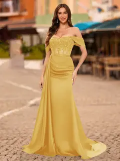 Trumpet/Mermaid Off-the-Shoulder Short Sleeves Sequins Prom Dresses — view 32