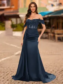 Trumpet/Mermaid Off-the-Shoulder Short Sleeves Sequins Prom Dresses — view 33