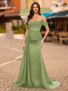 Trumpet/Mermaid Off-the-Shoulder Short Sleeves Sequins Prom Dresses — view 34