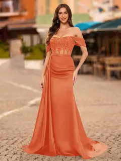 Trumpet/Mermaid Off-the-Shoulder Short Sleeves Sequins Prom Dresses — view 35