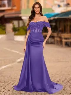 Trumpet/Mermaid Off-the-Shoulder Short Sleeves Sequins Prom Dresses — view 38