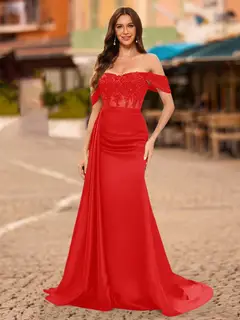 Trumpet/Mermaid Off-the-Shoulder Short Sleeves Sequins Prom Dresses — view 39