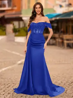 Trumpet/Mermaid Off-the-Shoulder Short Sleeves Sequins Prom Dresses — view 40