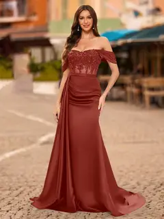 Trumpet/Mermaid Off-the-Shoulder Short Sleeves Sequins Prom Dresses — view 41