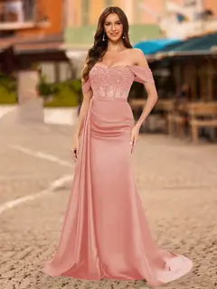 Trumpet/Mermaid Off-the-Shoulder Short Sleeves Sequins Prom Dresses — view 43