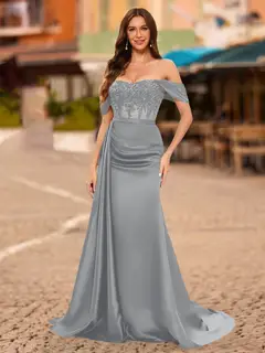 Trumpet/Mermaid Off-the-Shoulder Short Sleeves Sequins Prom Dresses — view 45