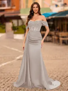Trumpet/Mermaid Off-the-Shoulder Short Sleeves Sequins Prom Dresses — view 47