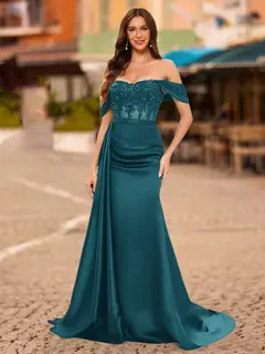 Trumpet/Mermaid Off-the-Shoulder Short Sleeves Sequins Prom Dresses — view 48