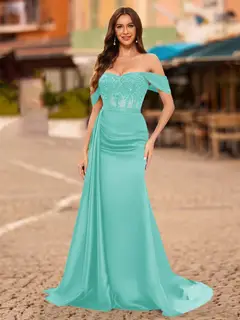 Trumpet/Mermaid Off-the-Shoulder Short Sleeves Sequins Prom Dresses — view 49