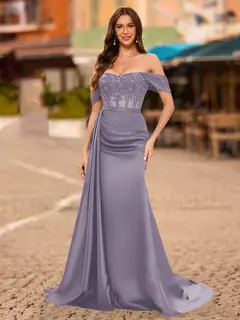 Trumpet/Mermaid Off-the-Shoulder Short Sleeves Sequins Prom Dresses — view 51