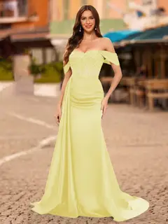 Trumpet/Mermaid Off-the-Shoulder Short Sleeves Sequins Prom Dresses — view 52