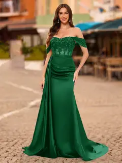 Trumpet/Mermaid Off-the-Shoulder Short Sleeves Sequins Prom Dresses — view 55