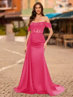 Trumpet/Mermaid Off-the-Shoulder Short Sleeves Sequins Prom Dresses — view 56