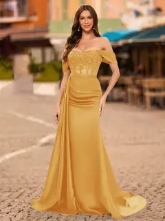 Trumpet/Mermaid Off-the-Shoulder Short Sleeves Sequins Prom Dresses — view 57