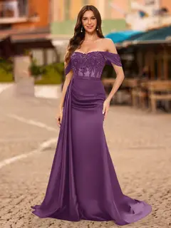 Trumpet/Mermaid Off-the-Shoulder Short Sleeves Sequins Prom Dresses — view 58