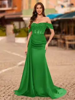 Trumpet/Mermaid Off-the-Shoulder Short Sleeves Sequins Prom Dresses — view 59