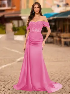Trumpet/Mermaid Off-the-Shoulder Short Sleeves Sequins Prom Dresses — view 60