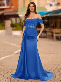 Trumpet/Mermaid Off-the-Shoulder Short Sleeves Sequins Prom Dresses — view 61