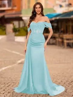 Trumpet/Mermaid Off-the-Shoulder Short Sleeves Sequins Prom Dresses — view 62