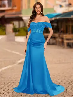 Trumpet/Mermaid Off-the-Shoulder Short Sleeves Sequins Prom Dresses — view 63