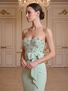 Sheath/Column Sweetheart Strapless Sleeveless Floor-Length Evening Dresses with Bowknot & Beading — view 3