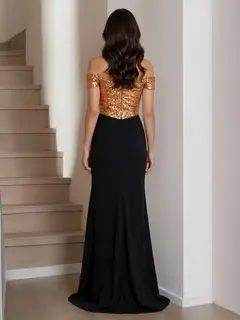 Trumpet/Mermaid Off-the-Shoulder Floor-Length Long Prom Dresses with Pleats & Sequins — view 2